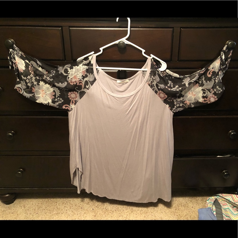 Emerald gray cold shoulder top